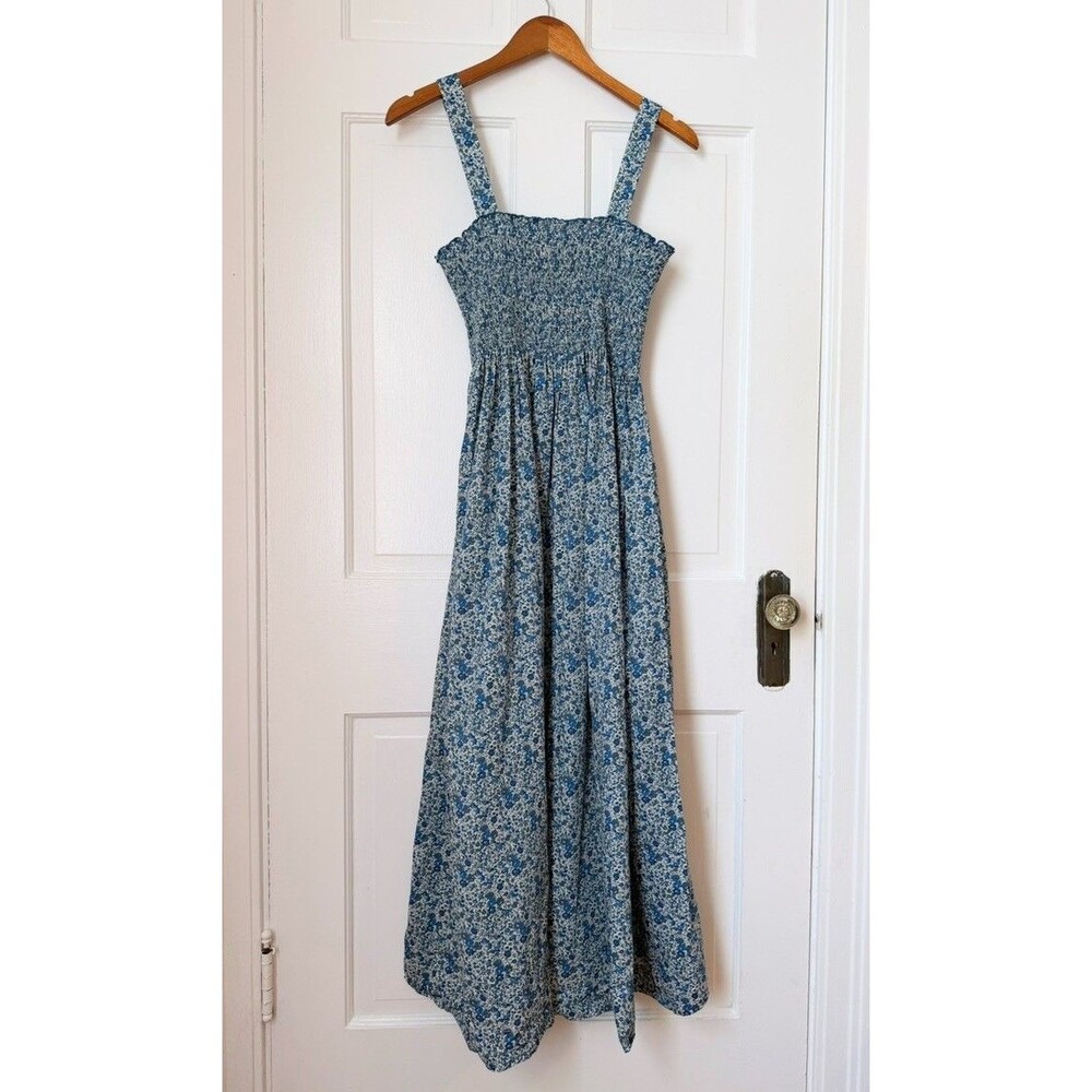 Liberty London Emma & Georgina Tana Lawn Cotton Voyage Sun Dress Blue Floral M